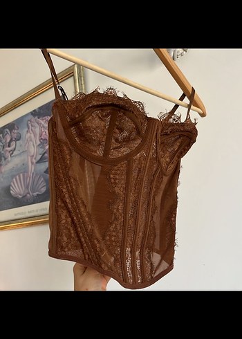 Sheinside Dantel Detaylı Kahverengi Straplez Büstiyer
