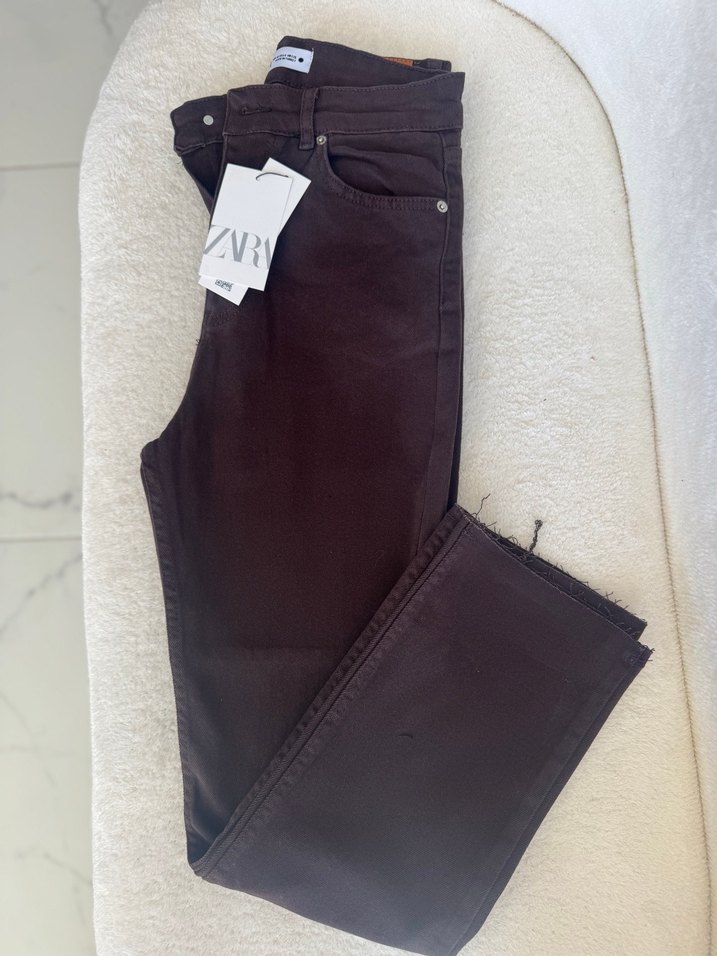 Düğmeli Kahverengi Kadın  Zara Pantolon - Görsel 2