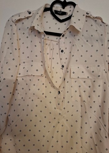 Düğmeli Krem  Pamuklu Kadın Gömlek - Görsel 2