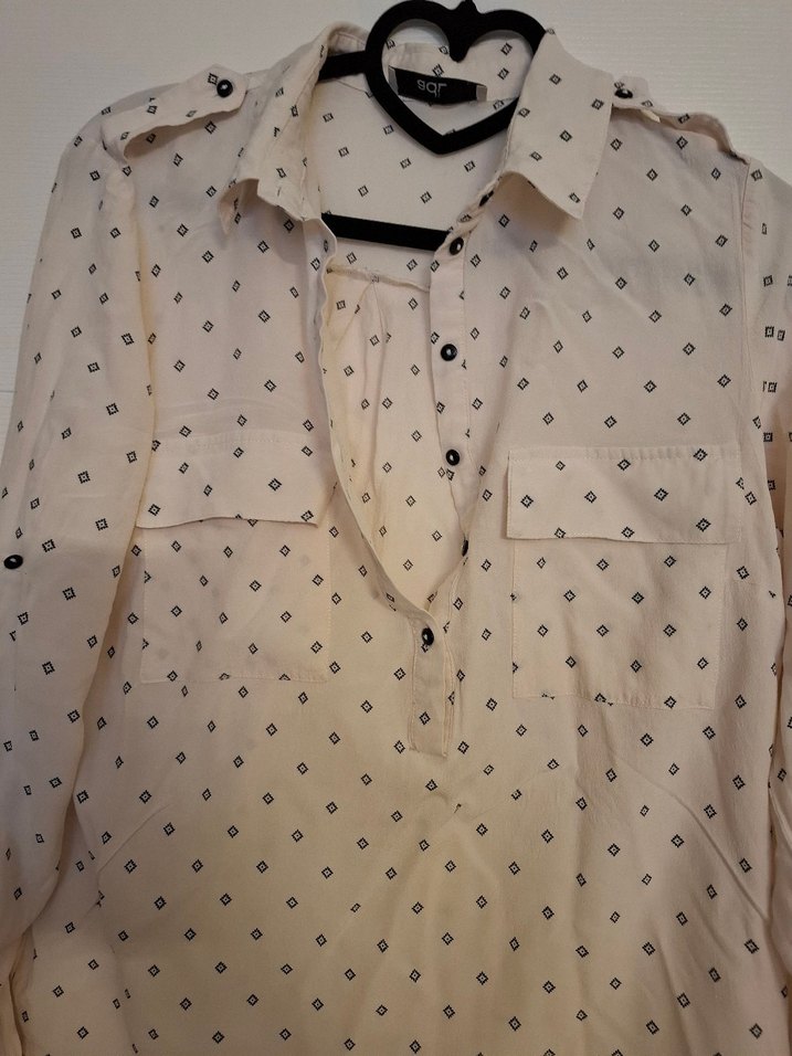 Düğmeli Krem  Pamuklu Kadın Gömlek - Görsel 2