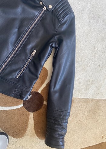 Siyah Deri Kadın Biker Ceket - Görsel 3