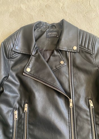 Siyah Deri Kadın Biker Ceket - Görsel 2