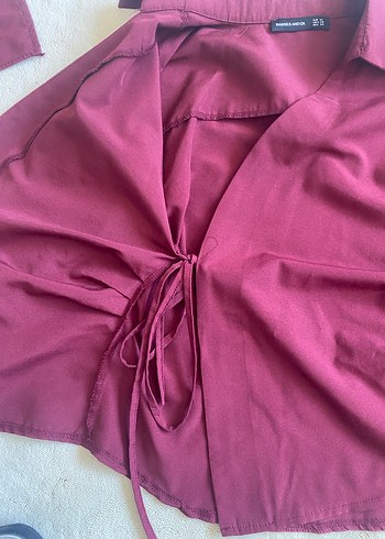 Bordo Düğmeli Kadın Bluz - Görsel 2