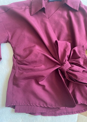 Bordo Düğmeli Kadın Bluz - Görsel 4