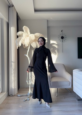 Uzun Kollu Siyah Drapeli Gotik Elbise