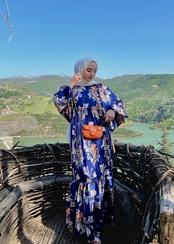Diğer Uzun Kollu Mavi Salaş Elbise