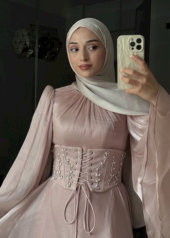 Diğer Pudra Pembe Uzun Abiye Elbise