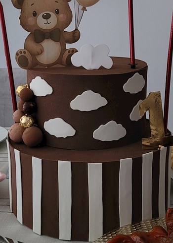 Ayıcık Temalı Kahverengi  maket Doğum Günü Pastası - Görsel 3