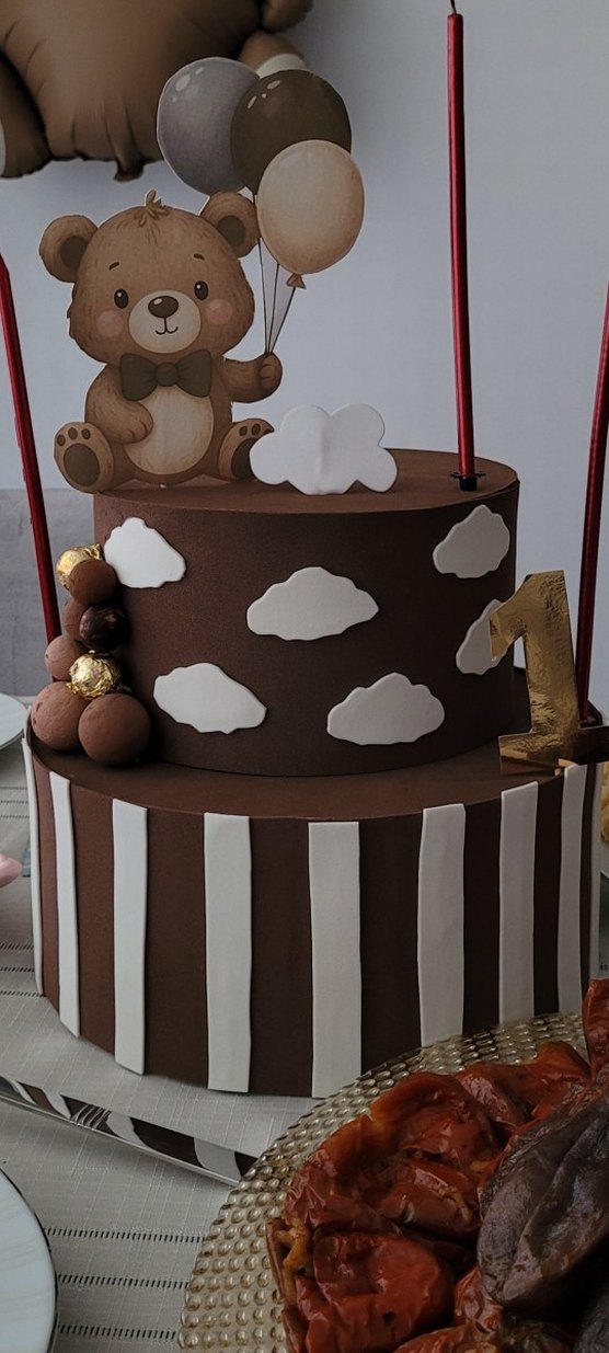 Ayıcık Temalı Kahverengi  maket Doğum Günü Pastası - Görsel 3