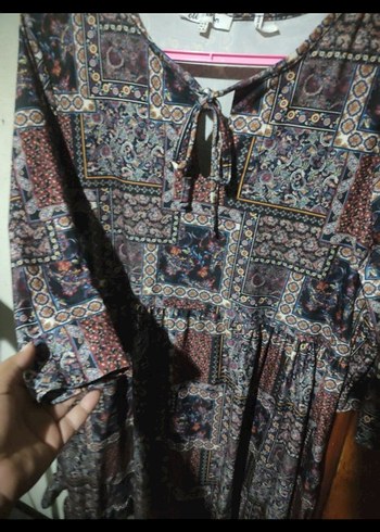 xl Beden Bohem Çok Renkli Midi Elbise