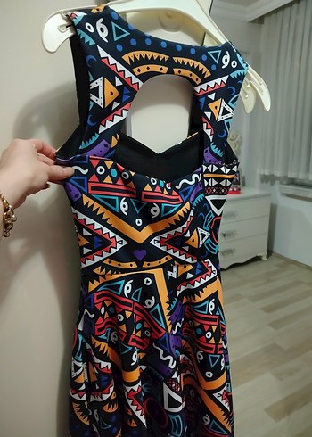 Renkli Desenli Straplez Uzun Kadın Elbise - Görsel 2