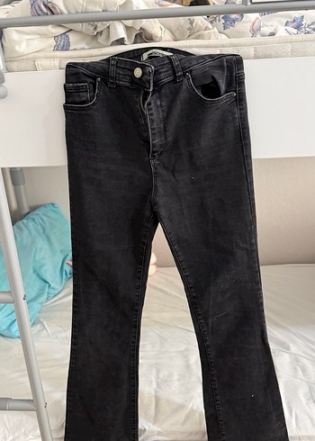 Siyah ispanyol paça Kadın Kot Pantolon Midi Boy - Görsel 2