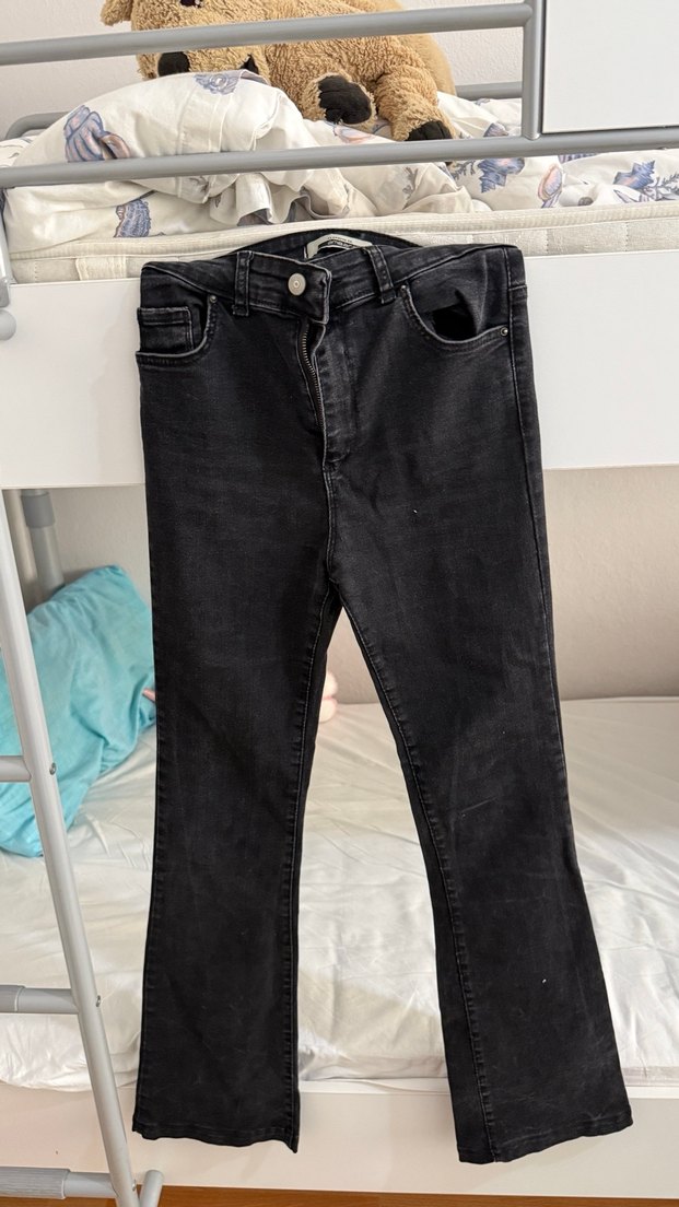 Siyah ispanyol paça Kadın Kot Pantolon Midi Boy - Görsel 2