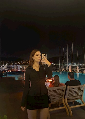 Düğmeli Siyah Fitilli Kadın belden oturan Gömlek - Görsel 2