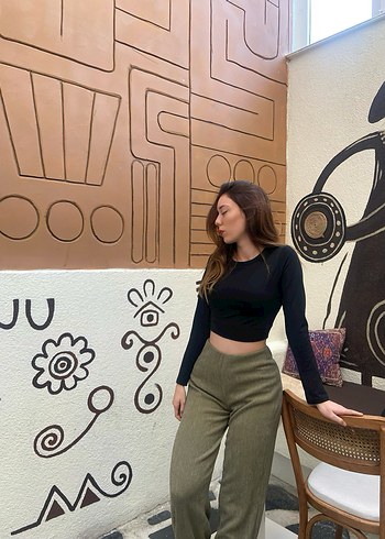 Kadın Haki keten Pantolon - Görsel 2