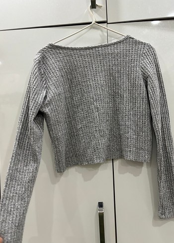 Pull and Bear Gri V Yaka Örgü Kadın Hırka