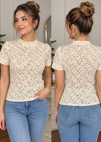 Zara Romantik Ekru Dantel Bluz