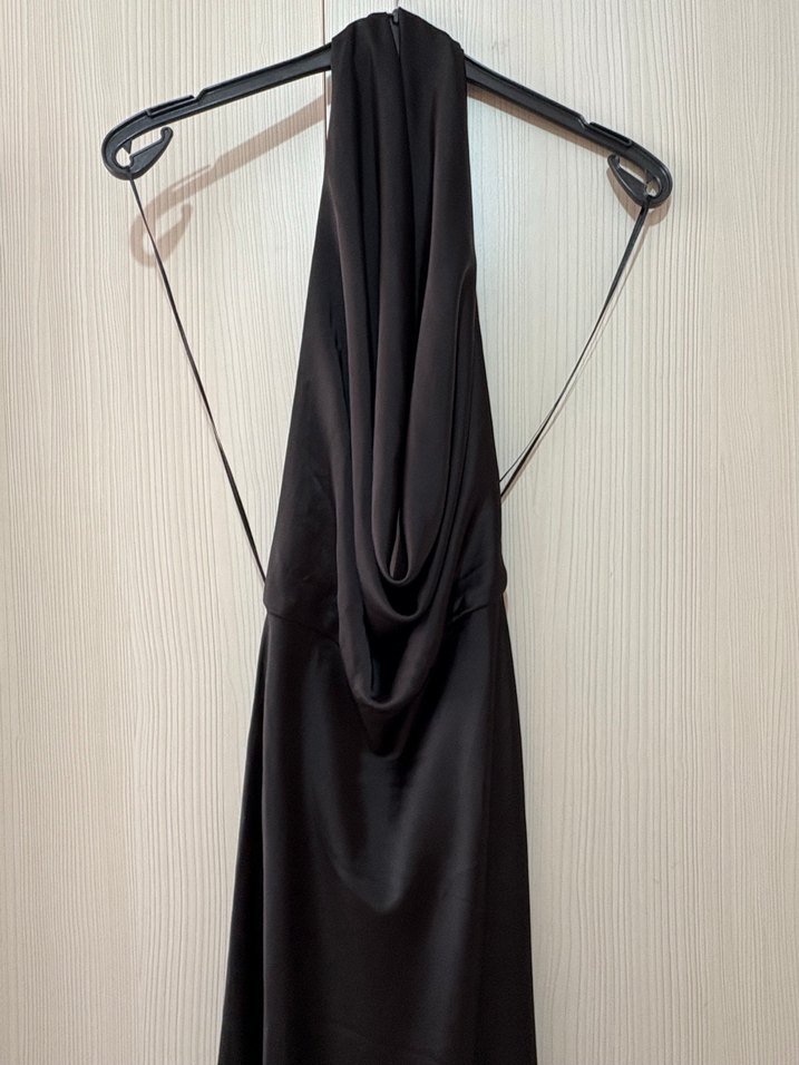 Siyah V Yakalı Drapeli Uzun Elbise - Görsel 2
