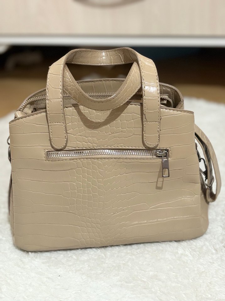 Bej Yılan Desenli Deri Kadın Çanta - Görsel 2