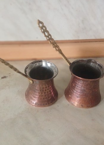 Parlak Kahverengi Bakır Cezve Seti