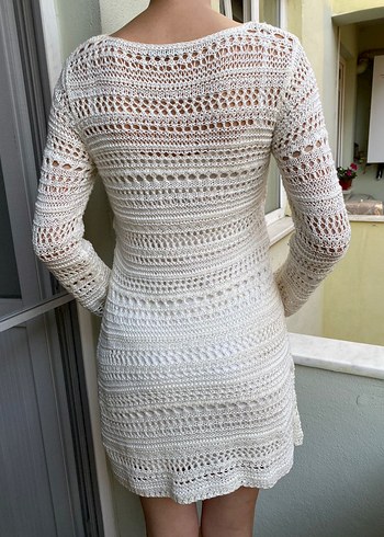 Beyaz Bohem Örgü Elbise - Görsel 3