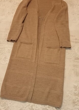 Camel rengi triko uzun hırka