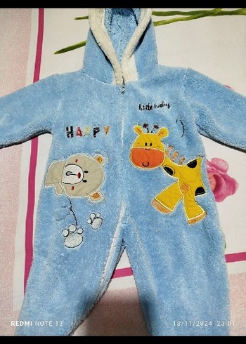 Renkli Baskılı Erkek Bebek Örgü Polar Tulumu - Görsel 2