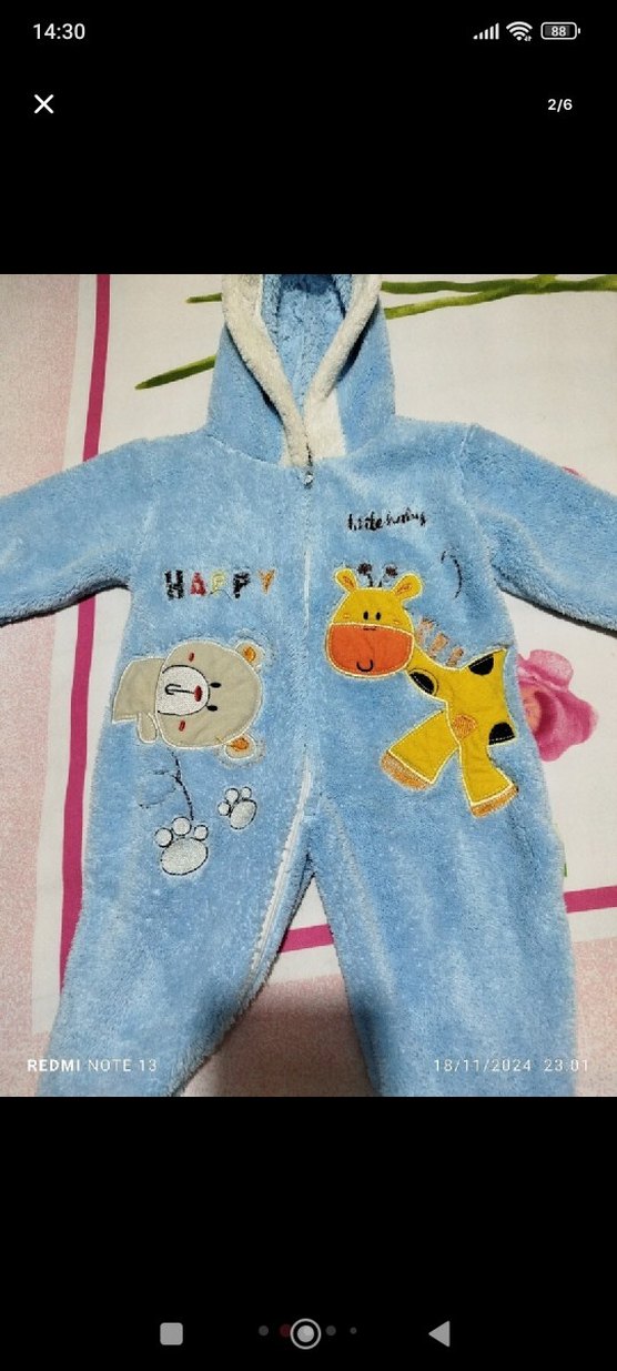 Renkli Baskılı Erkek Bebek Örgü Polar Tulumu - Görsel 2