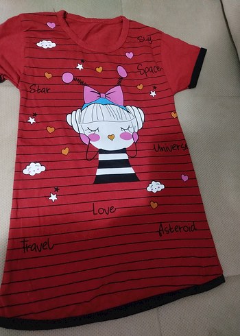 Kız Çocuk Kırmızı Baskılı Kısa Kollu Tişört - Görsel 2