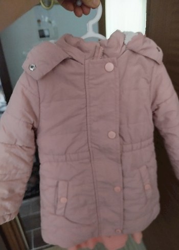 Düğmeli Pembe Kız Çocuk Mont - Görsel 4