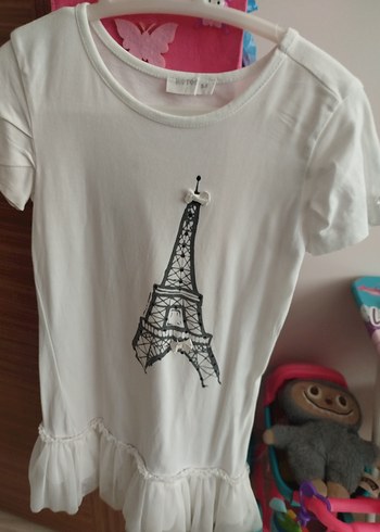 Kız Çocuk Beyaz Kısa Kollu elbise - Görsel 2