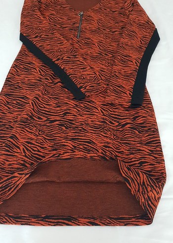 Adil Işık Turuncu siyah Zebra Desenli Uzun Kollu Elbise