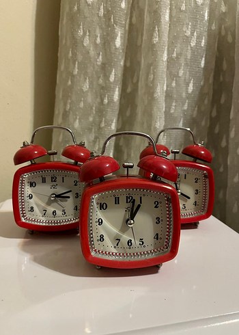  VİNTAGE ALARM ! 3 Adet Canlı Kırmızı Çift Zilli Saat SETİ! - Görsel 2