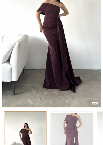 Mor Drapeli Uzun Kuyruklu Abiye Elbise - Görsel 2