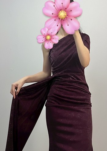 Mor Drapeli Uzun Kuyruklu Abiye Elbise - Görsel 3