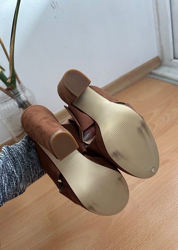 Kahverengi Süet Platform Topuklu Kadın sandalet - Görsel 3