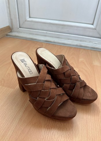 Kahverengi Süet Platform Topuklu Kadın sandalet - Görsel 4