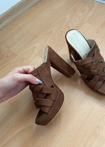 Kahverengi Süet Platform Topuklu Kadın sandalet - Görsel 5
