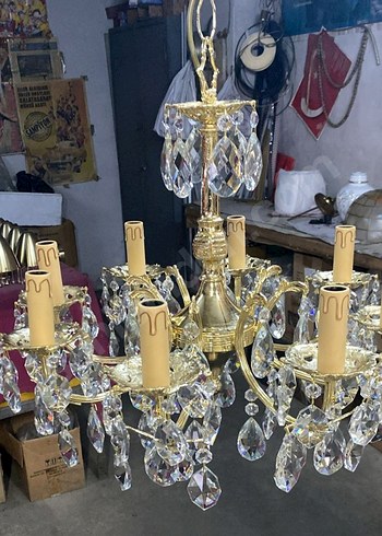 Altın renkli Antika Kristal Avize - Görsel 2