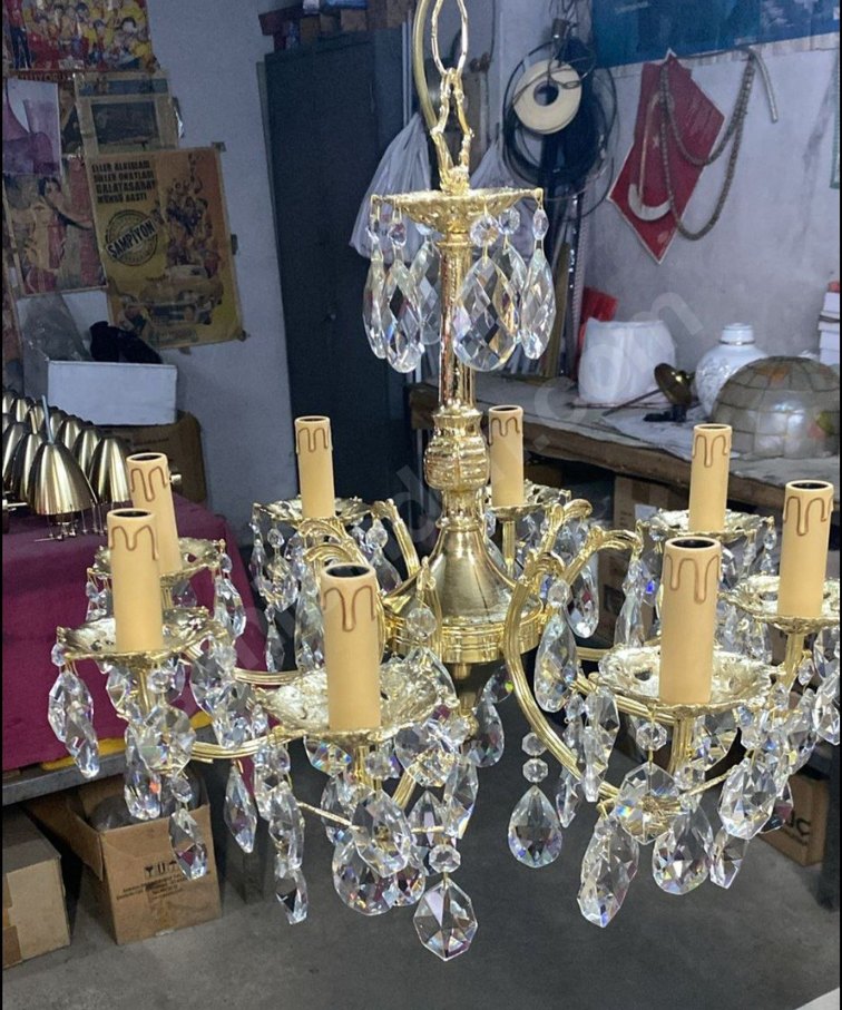 Altın renkli Antika Kristal Avize - Görsel 2