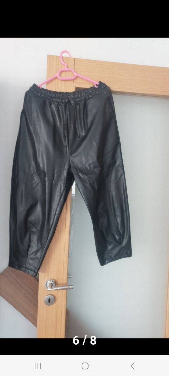 Siyah Deri Beli Kuşaklı Rahat Kesim Pantolon - Görsel 2