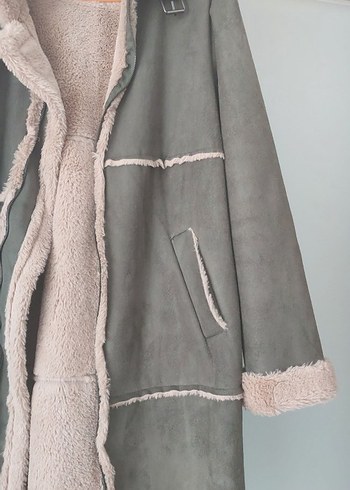 Yesil Süet Kadın Uzun Kaban Kürklü - Görsel 4