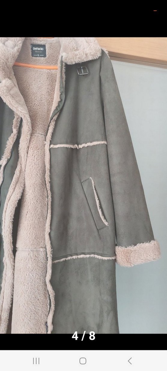 Yesil Süet Kadın Uzun Kaban Kürklü - Görsel 4