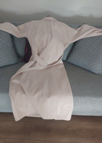 ucuk pembe krem Uzun Kadın Trençkot - Görsel 5