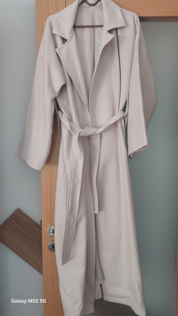 ucuk pembe krem Uzun Kadın Trençkot - Görsel 2