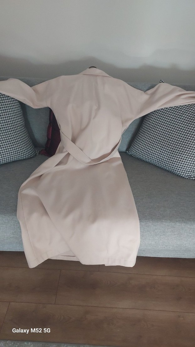 ucuk pembe krem Uzun Kadın Trençkot - Görsel 5