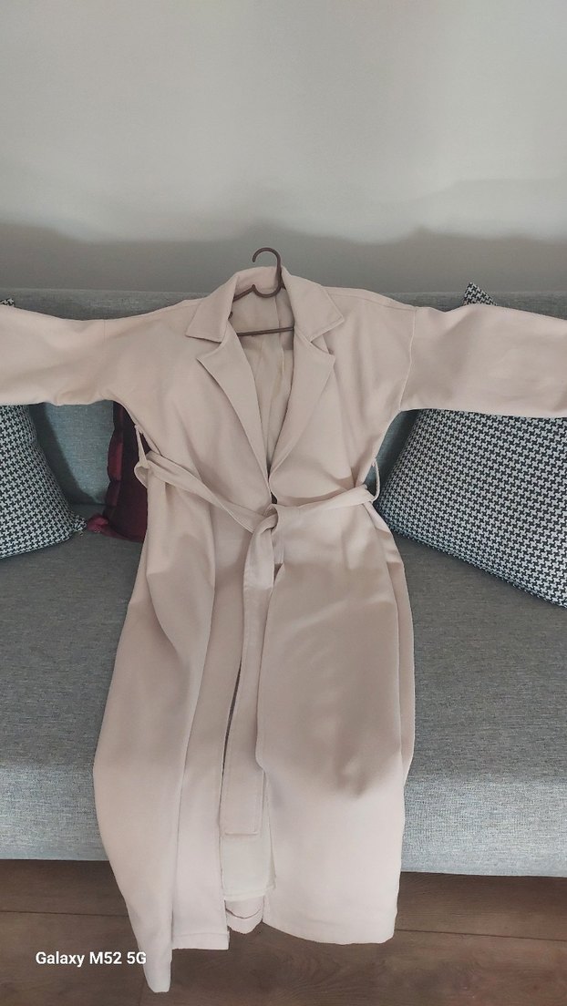 ucuk pembe krem Uzun Kadın Trençkot - Görsel 3