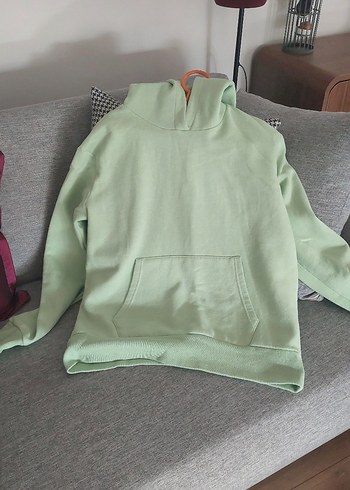 Kadın Pastel Yeşil Kapüşonlu Sweatshirt - Görsel 3