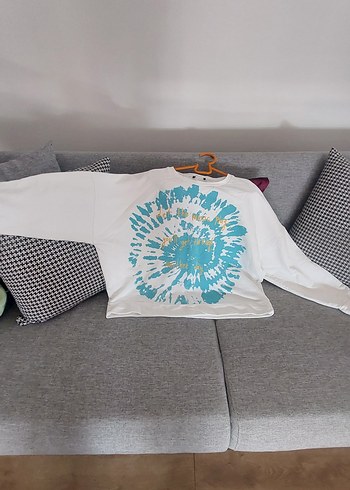 Beyaz Batik Desenli Bohem Kadın Sweatshirt Mavi marka - Görsel 9