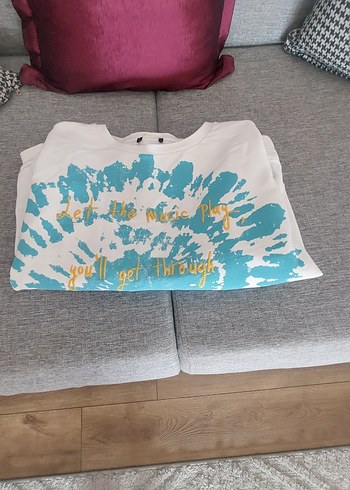 Beyaz Batik Desenli Bohem Kadın Sweatshirt Mavi marka - Görsel 4